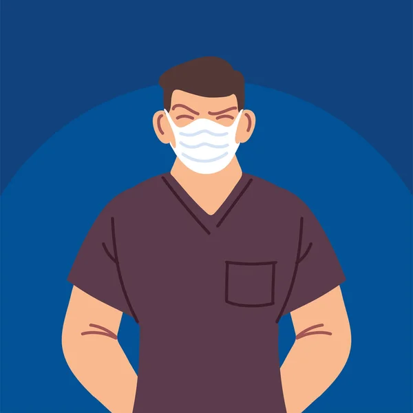 フェイスマスクを使用した男性看護師 — ストックベクタ