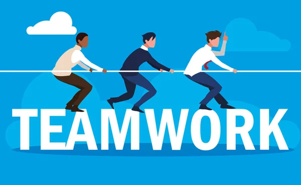 Teamwork mit Geschäftsleuten und Seilziehen — Stockvektor