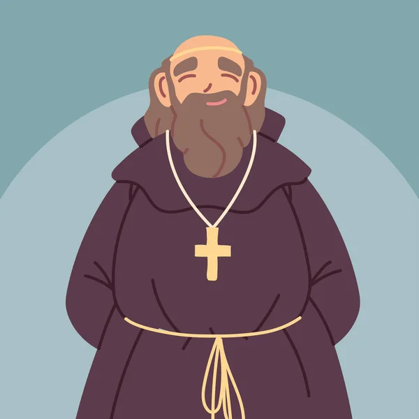 Prêtre ou moine portant une robe à capuche marron — Image vectorielle