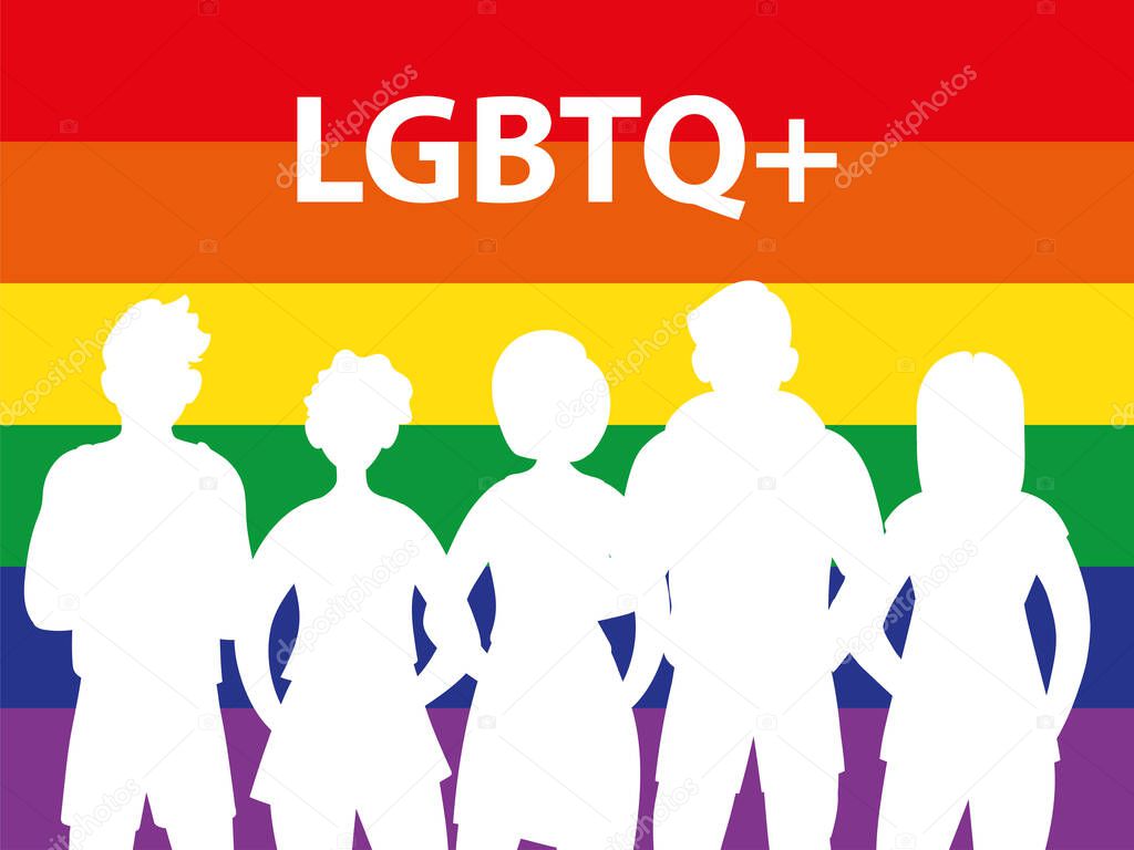 silhouette of people with rainbow background, gay pride symbol