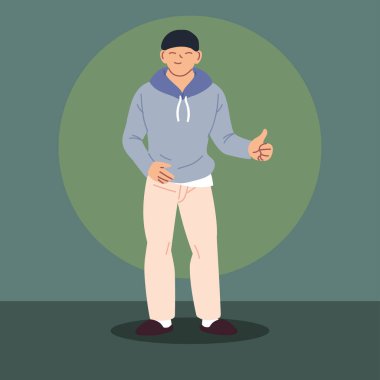 Genç Asyalı adam günlük kıyafetler giyiyor.