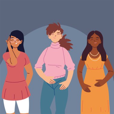 Çok kültürlü insanlar, farklı kıyafetleri olan kadınlar.