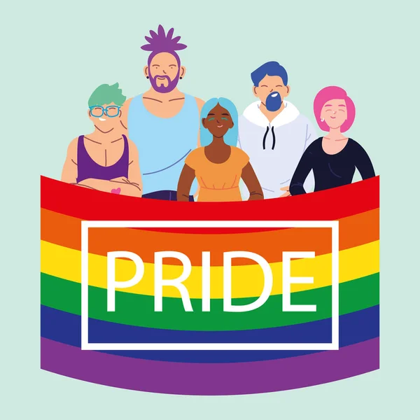 LGBTQ gurur bayrağı, eşitlik ve eşcinsel hakları olan insanlar — Stok Vektör