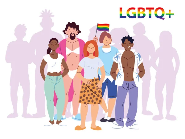 Група людей з ЛГБТ гей символом гордості, рівності та прав геїв — стоковий вектор