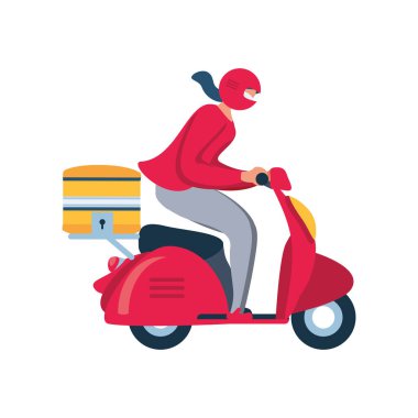 Koruyucu maskeli teslimatçı kız karantinadaki insanlara teslimat yapıyor.