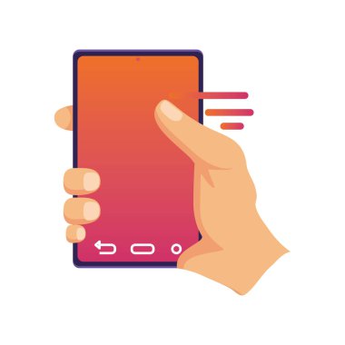 Beyaz arkaplanda akıllı telefonu tutan