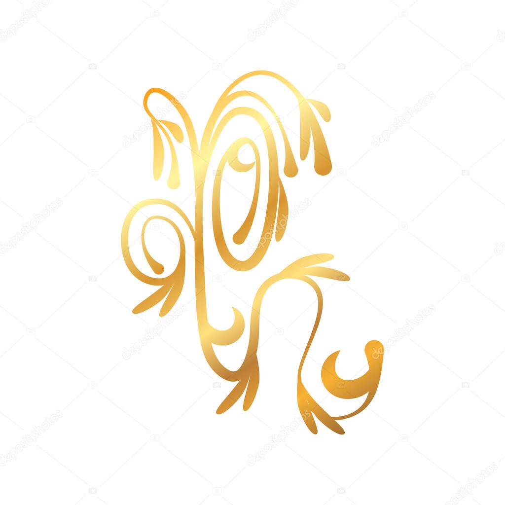 golden floral ornament on white background