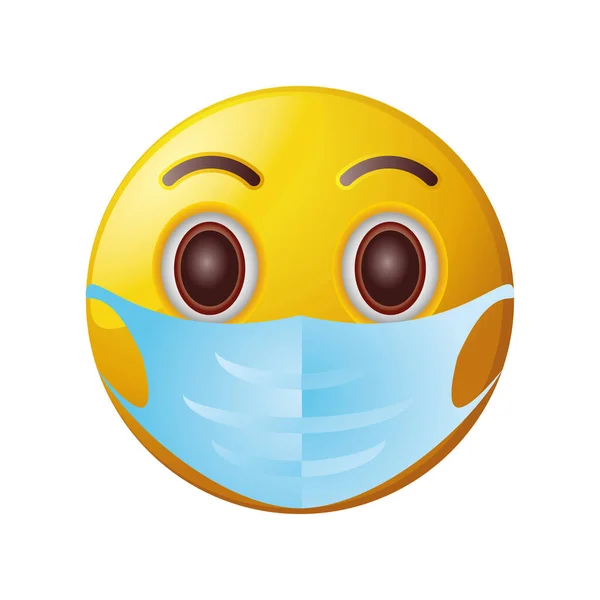 Emoticono con máscara médica sobre fondo blanco — Vector de stock