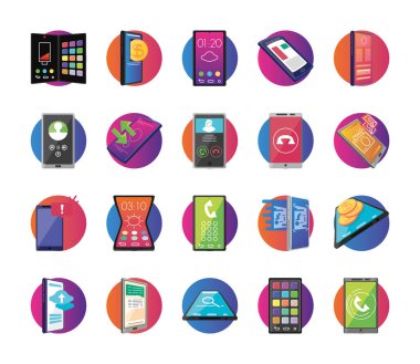 Beyaz arkaplanda akıllı telefon ekranları olan simgeler