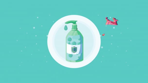 Covid19 пандемических средств с антибактериальной мыльной анимацией — стоковое видео