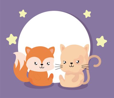 Dekorlu bir hayvan çizgi filmi, şirin bir kart.