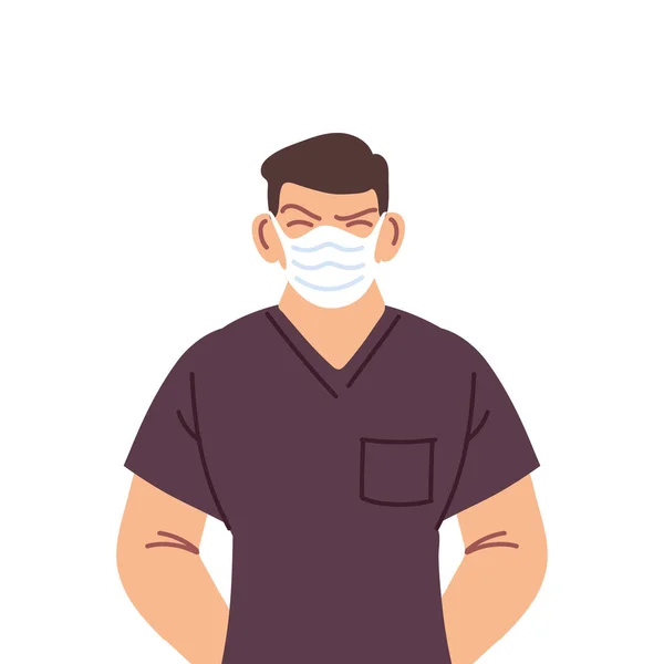 Isolated man doctor with medical mask vector design — Stock Vector