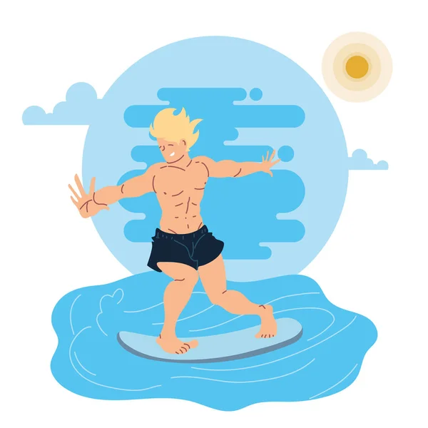 Man Cartoon Surfen Vektor-Design — Stockvektor