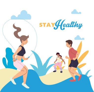 Kadın atlayışı ve park vektörü tasarımındaki insanlar