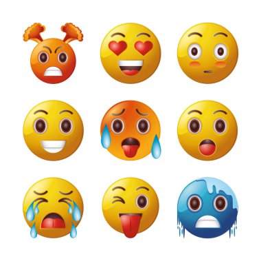 Beyaz arkaplanda duygu simgesi kümesi