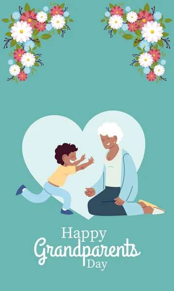 Grandmother and grandson with flowers vector design — Stock Vector