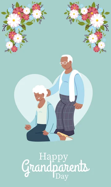 Γιαγιά και παππούς στην καρδιά με λουλούδια διάνυσμα σχεδιασμό — Διανυσματικό Αρχείο