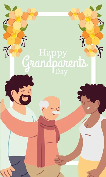 Grandfather daughter and son with flowers vector design — Stock Vector