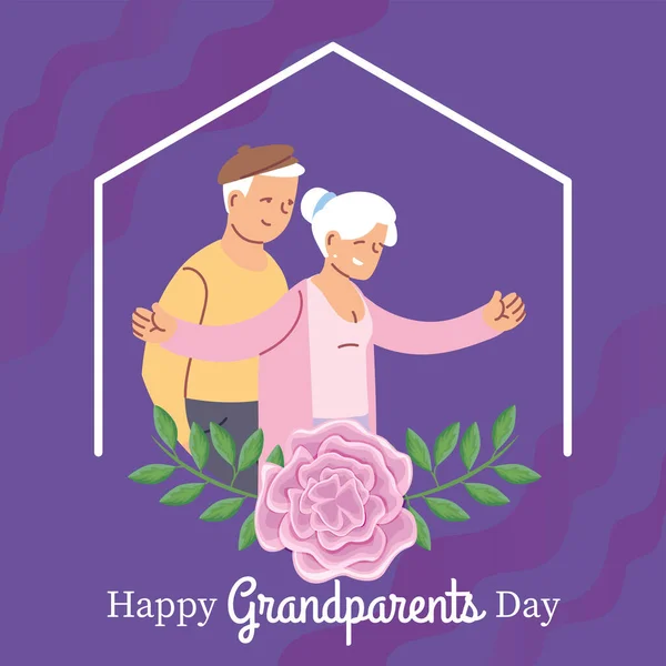 Grootmoeder en grootvader in frame met rose vector design — Stockvector