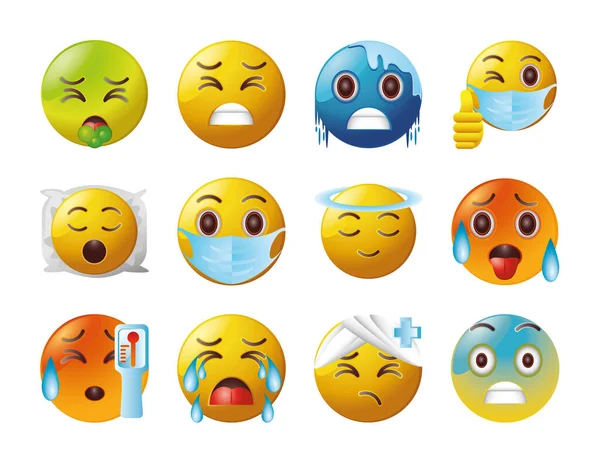 Conjunto de emoticon em fundo branco — Vetor de Stock