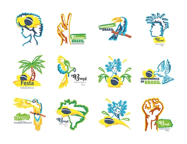 Δέσμη εικονιδίων ημέρα ανεξαρτησίας brazil — Διανυσματικό Αρχείο
