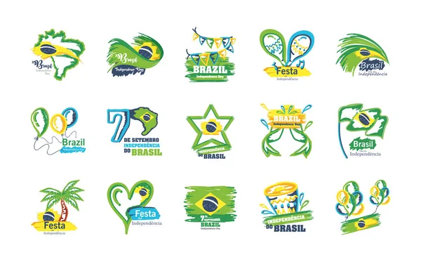 ブラジル独立記念日のアイコンの束 — ストックベクタ