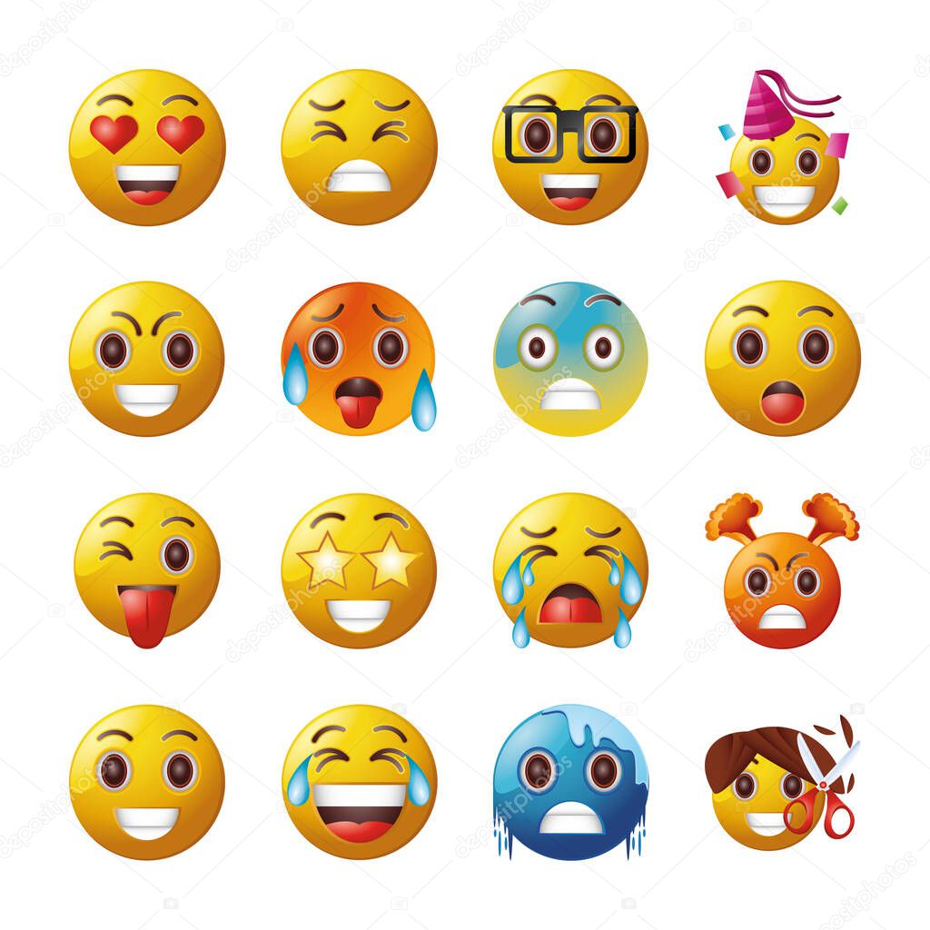 set of emoticons funny on white background