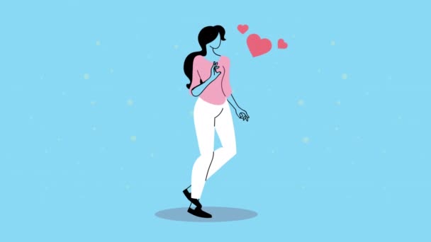 Fiatal gyönyörű nő szívvel animált — Stock videók