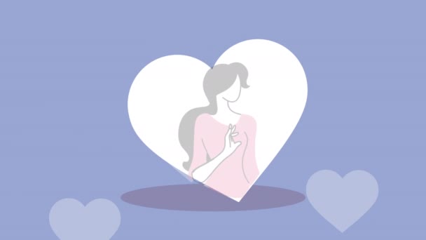 Young beautiful woman in heart animated — Stock Video