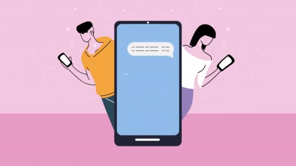 Unga par älskare tecken med smartphones — Stockvideo