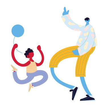 Baba ve oğul balon vektör tasarımlı çizgi film