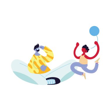 Baba ve oğul balon vektör tasarımlı çizgi film