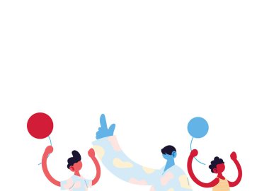 Baba ve oğulları balon vektör tasarımlı karikatürler.