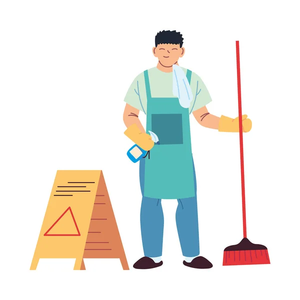 Sprzątanie człowiek z rękawiczkami i sprzątane naczynia — Wektor stockowy