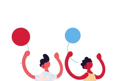 Erkek çizgi filmler ve balon vektör tasarımı