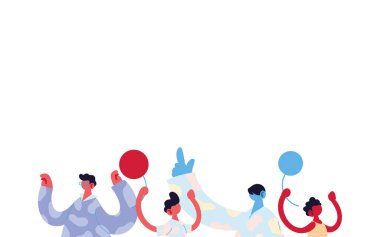 Babalar ve oğulları balon vektör tasarımlı karikatürler.