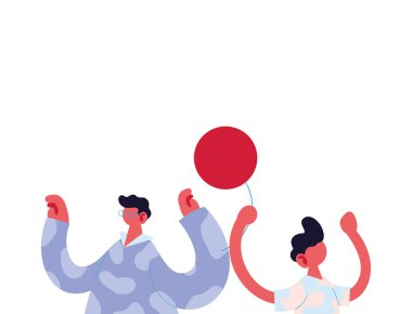 Baba ve oğul balon vektör tasarımlı çizgi film