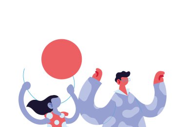 Baba ve kız balon vektör tasarımlı çizgi film