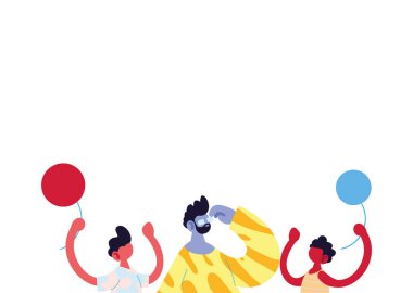 Baba ve oğulları balon vektör tasarımlı karikatürler.
