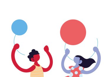 Balon vektör tasarımlı kız ve erkek çizgi film