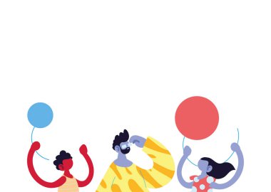 Baba oğul ve kız karikatür balon vektör tasarımı