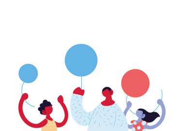 Baba oğul ve kız karikatür balon vektör tasarımı