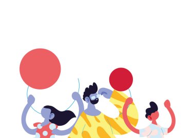 Baba oğul ve kız karikatür balon vektör tasarımı