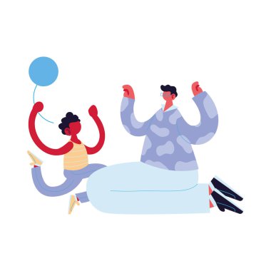 Baba ve oğul balon vektör tasarımlı çizgi film