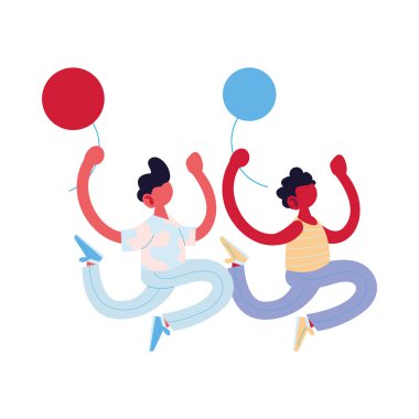 Erkek çizgi filmler ve balon vektör tasarımı