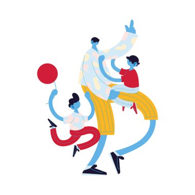 Baba ve oğulları balon vektör tasarımlı karikatürler.