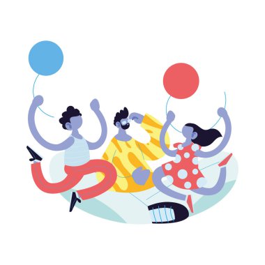 Baba oğul ve kız karikatür balon vektör tasarımı