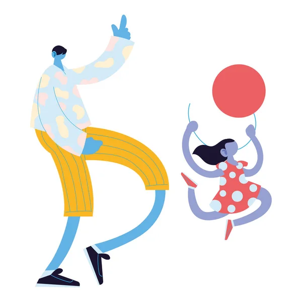 带气球矢量设计的父女漫画 — 图库矢量图片