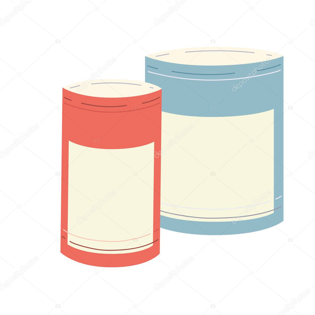 cartoon canned food jars on white background