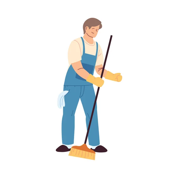 Servizio di pulizia uomo con guanti e utensili per la pulizia — Vettoriale Stock